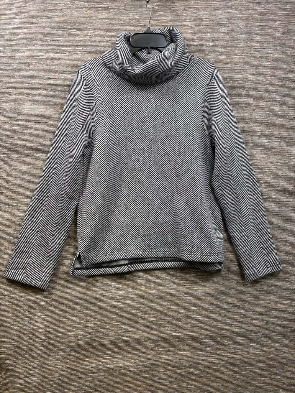 J. Crew Black White Herringbone Knit Cowl Neck Pullover Sweater Women’s Size XL